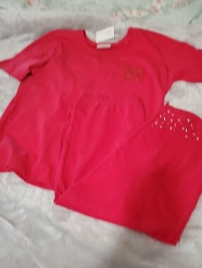 NWT Quacker Factory Studded Short Sleeve Shirt & Crop Pant Set Large